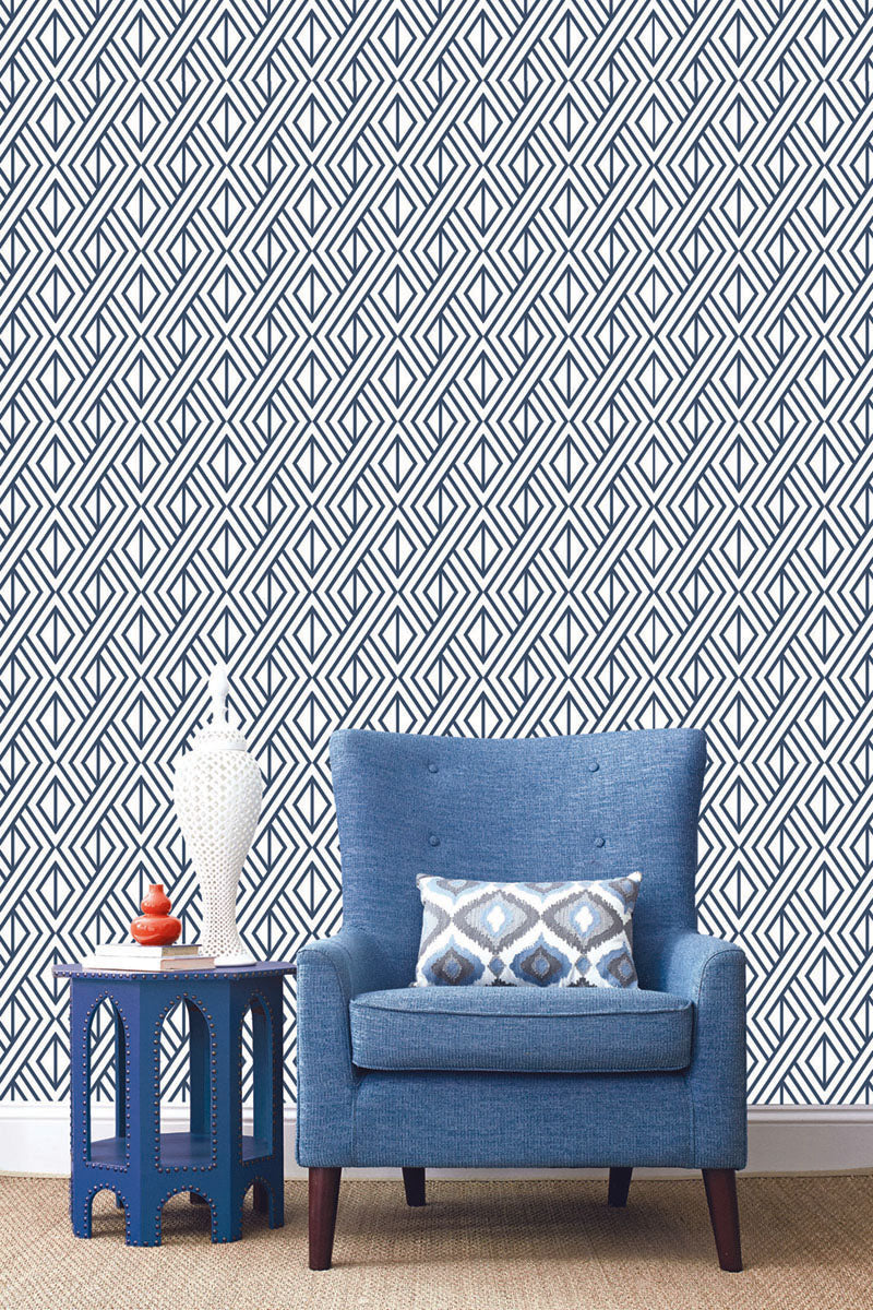 Peel & Stick Wallpapers: Navy Diamond Geometric