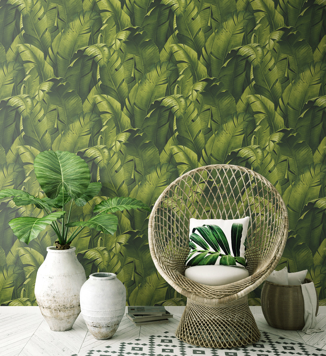 Peel & Stick Wallpapers: Tropical Banana Leaves