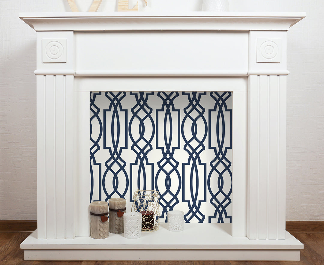 Peel & Stick Wallpapers: Navy Deco Lattice