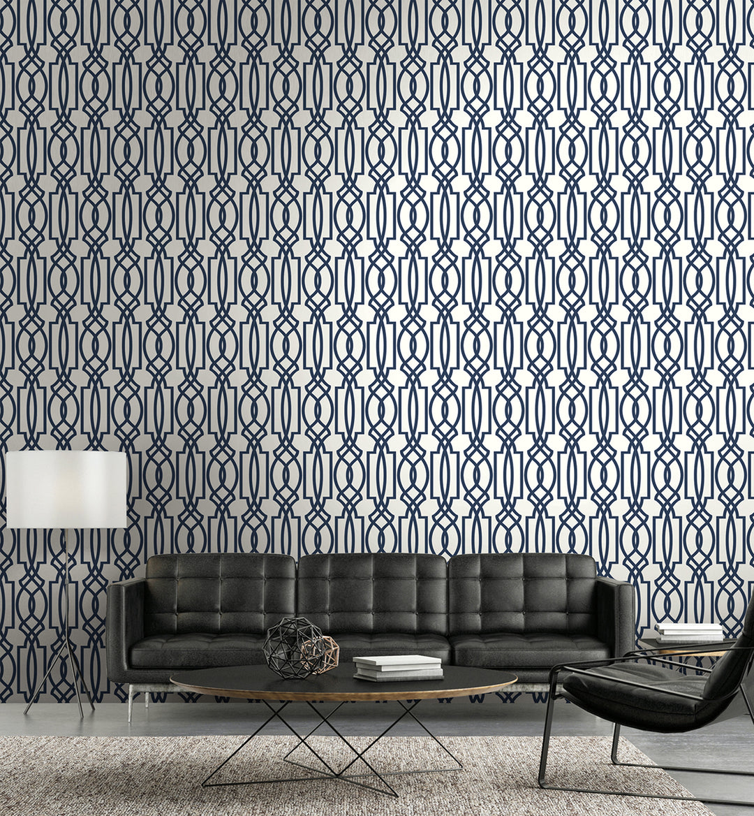 Peel & Stick Wallpapers: Navy Deco Lattice