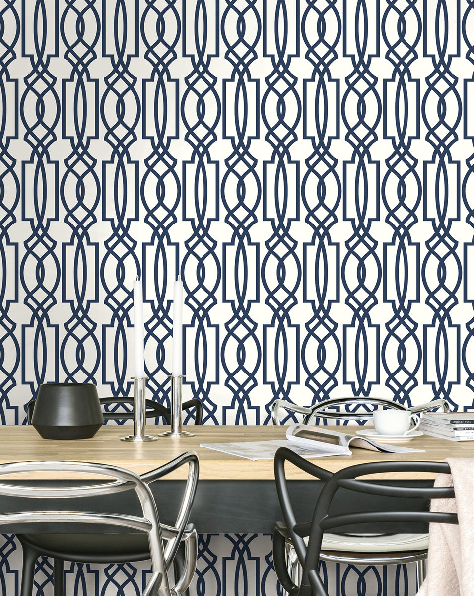 Peel & Stick Wallpapers: Navy Deco Lattice