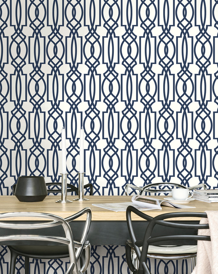 Peel & Stick Wallpapers: Navy Deco Lattice