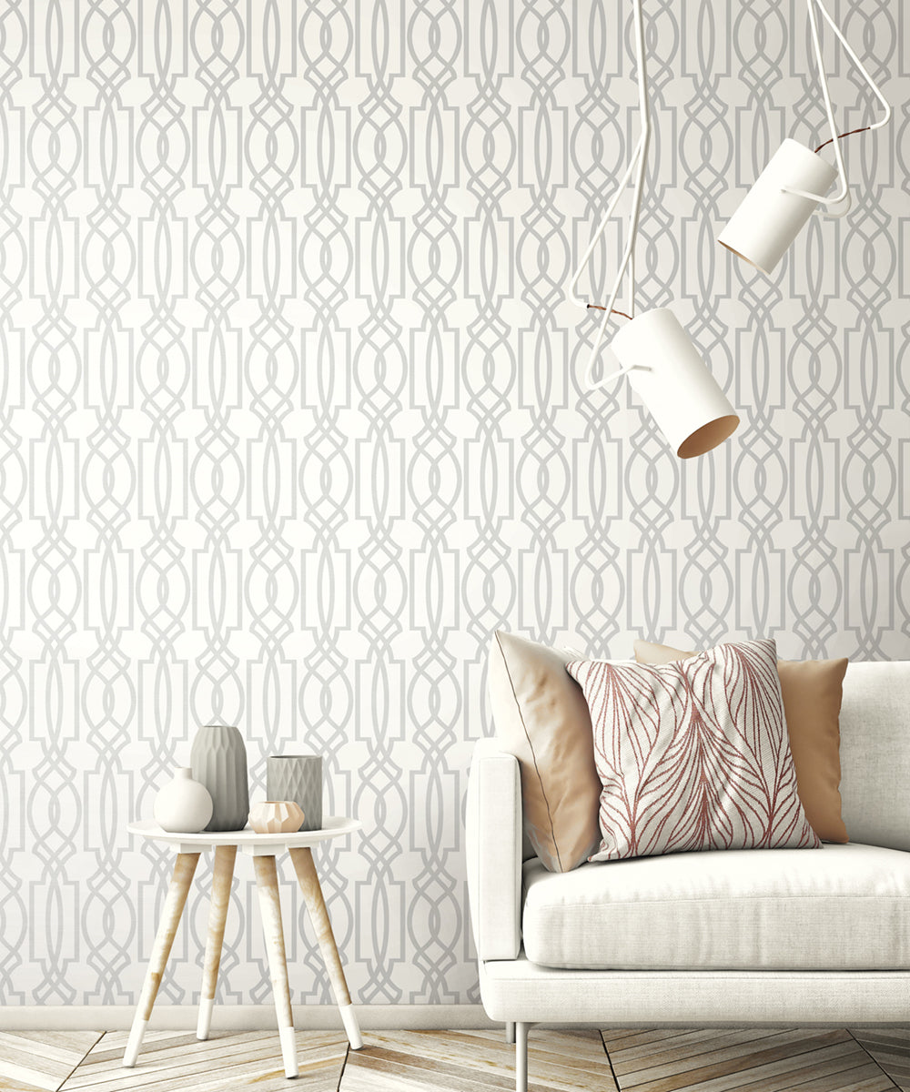 Peel & Stick Wallpapers: Soft Gray Deco Lattice