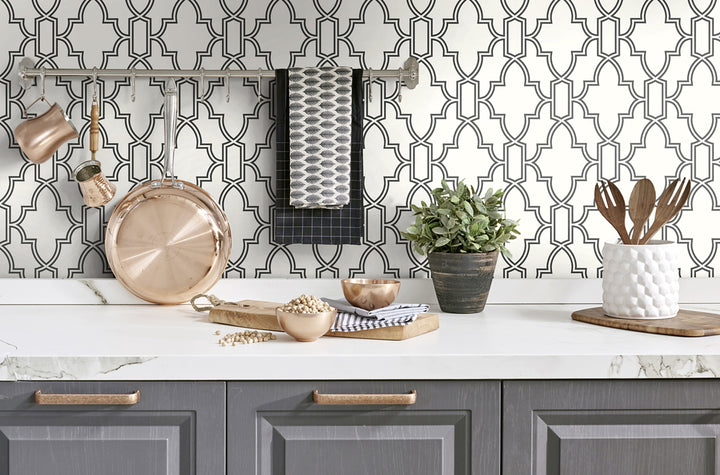 Peel & Stick Wallpapers: Black and White Tile Trellis
