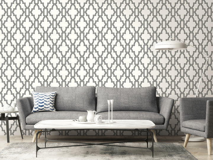 Peel & Stick Wallpapers: Black and White Tile Trellis