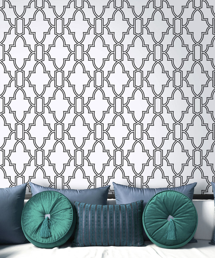 Peel & Stick Wallpapers: Black and White Tile Trellis