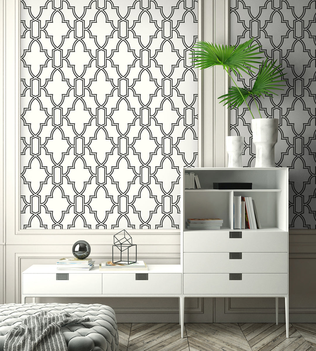 Peel & Stick Wallpapers: Black and White Tile Trellis