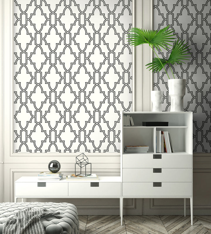 Peel & Stick Wallpapers: Black and White Tile Trellis