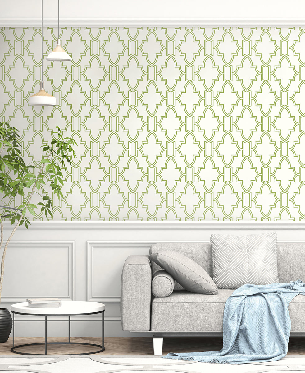 Peel & Stick Wallpapers: Green and White Tile Trellis