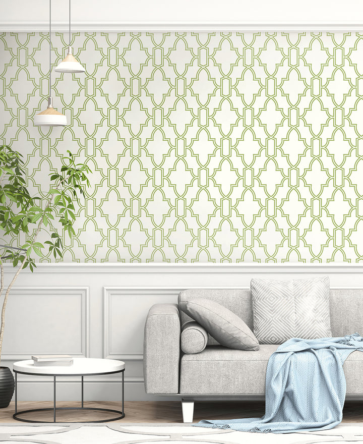 Peel & Stick Wallpapers: Green and White Tile Trellis