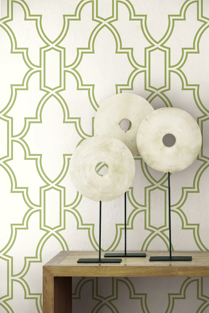 Peel & Stick Wallpapers: Green and White Tile Trellis
