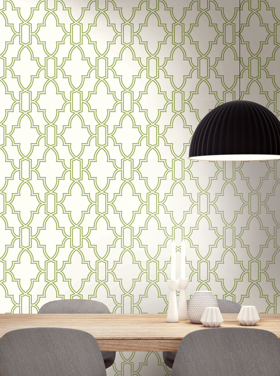 Peel & Stick Wallpapers: Green and White Tile Trellis