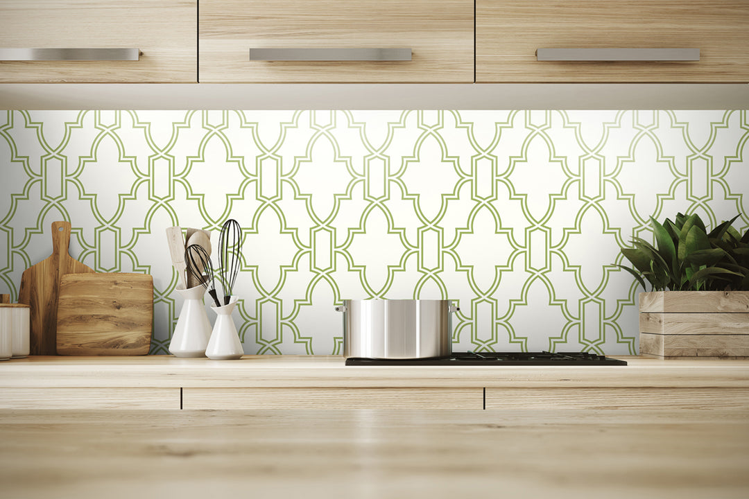 Peel & Stick Wallpapers: Green and White Tile Trellis